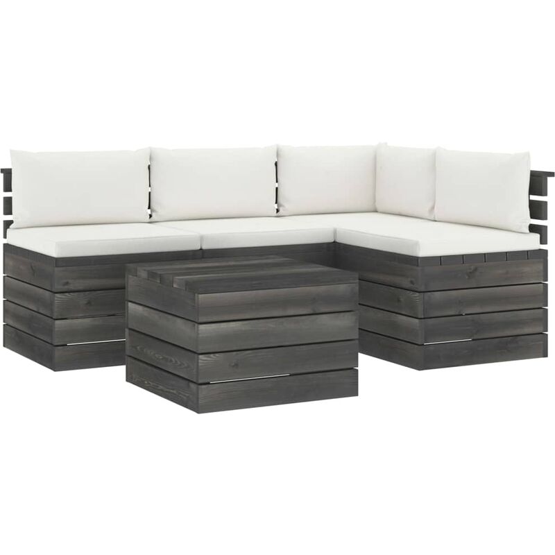 

Muebles de palés de jardín 5 piezas cojines madera maciza pino - Crema