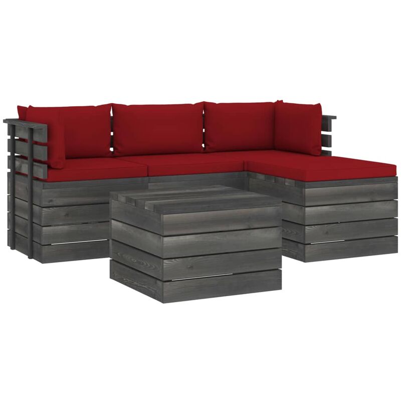 

Muebles de palés de jardín 5 piezas cojines madera maciza pino - Rojo