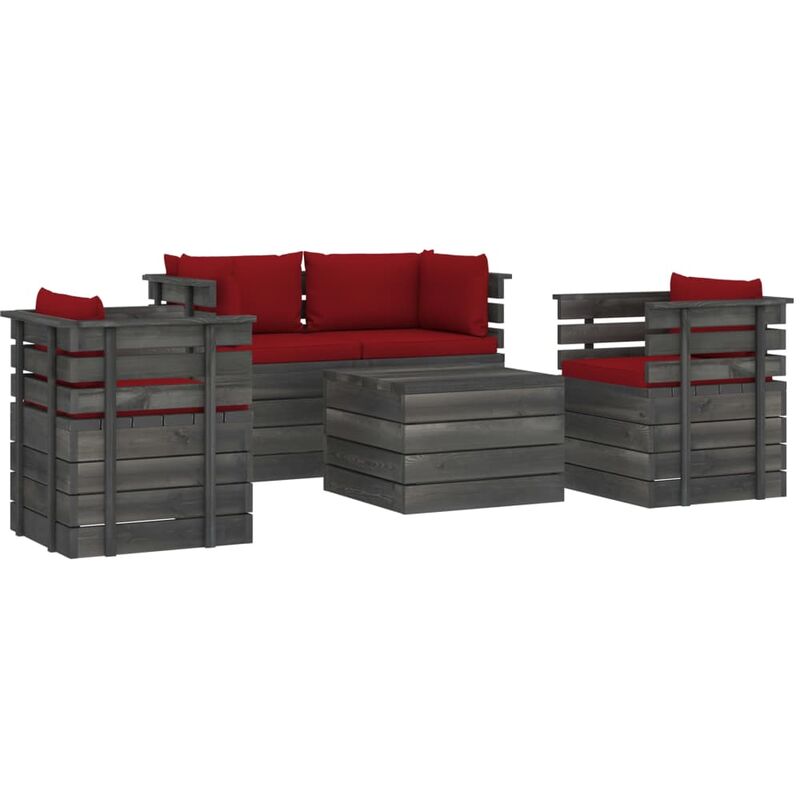 

Muebles de palés de jardín 5 piezas cojines madera maciza pino - Rojo