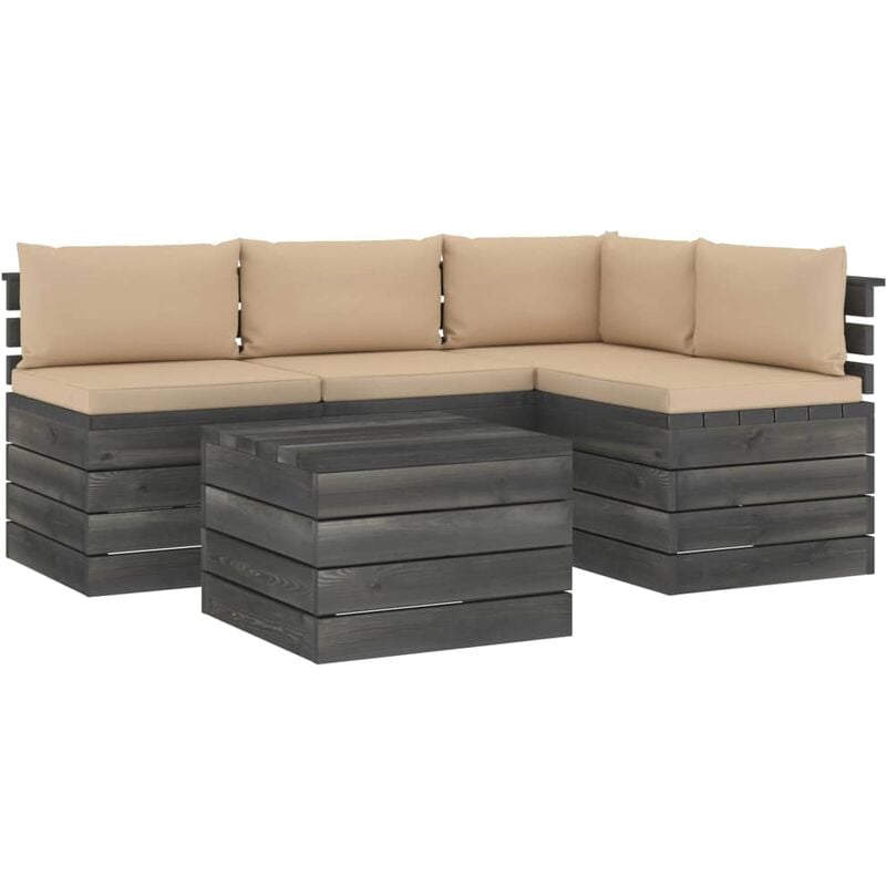 

Muebles de palés de jardín 5 piezas cojines madera maciza pino - Beige