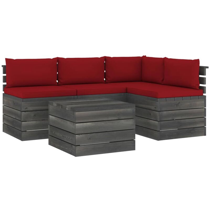

Muebles de palés de jardín 5 piezas cojines madera maciza pino - Rojo
