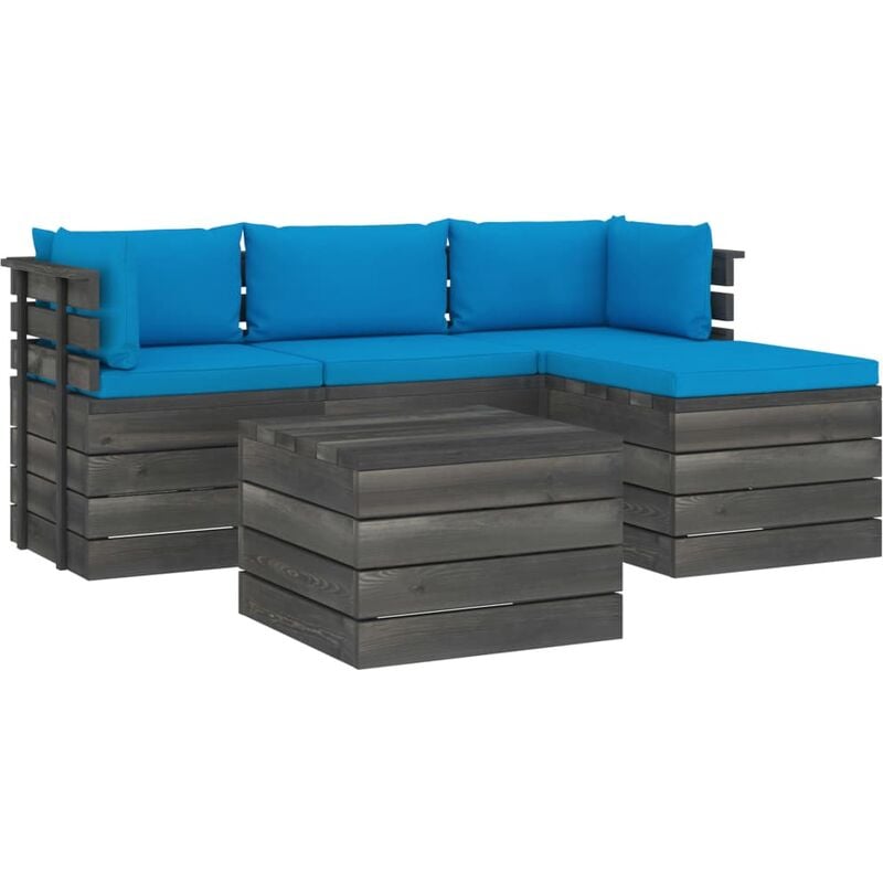 

Muebles de palés de jardín 5 piezas cojines madera maciza pino - Azul