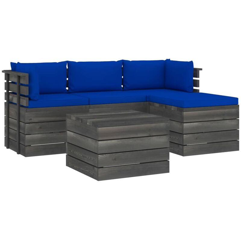 

Muebles de palés de jardín 5 piezas cojines madera maciza pino - Azul