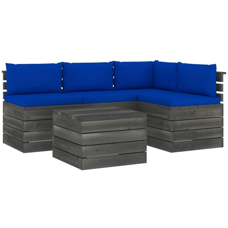 

Muebles de palés de jardín 5 piezas cojines madera maciza pino - Azul