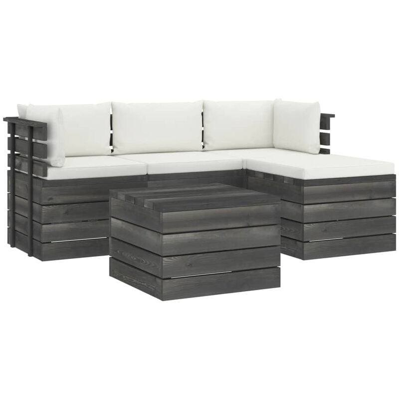 

Muebles de palés de jardín 5 piezas cojines madera maciza pino - Crema