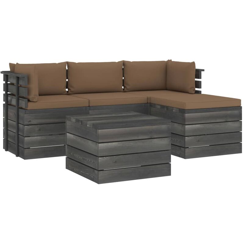 

Muebles de palés de jardín 5 piezas cojines madera maciza pino - Gris Topo