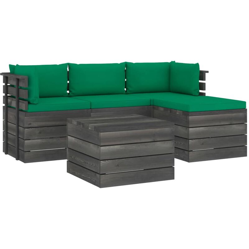 

Muebles de palés de jardín 5 piezas cojines madera maciza pino - Verde