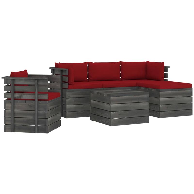 

Muebles de palés de jardín 6 piezas cojines madera maciza pino - Rojo