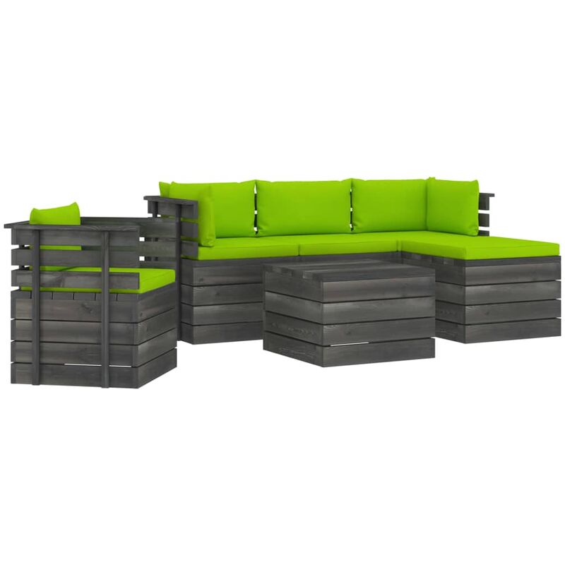 

Youthup - Muebles de palés de jardín 6 piezas cojines madera maciza pino - Verde