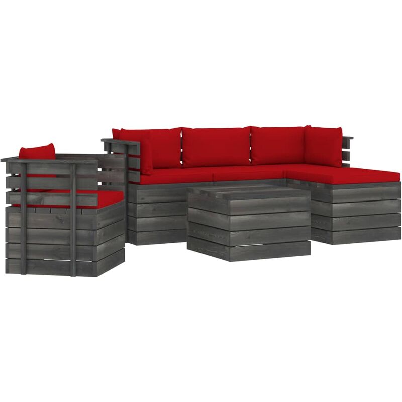 

Muebles de palés de jardín 6 piezas cojines madera maciza pino - Rojo