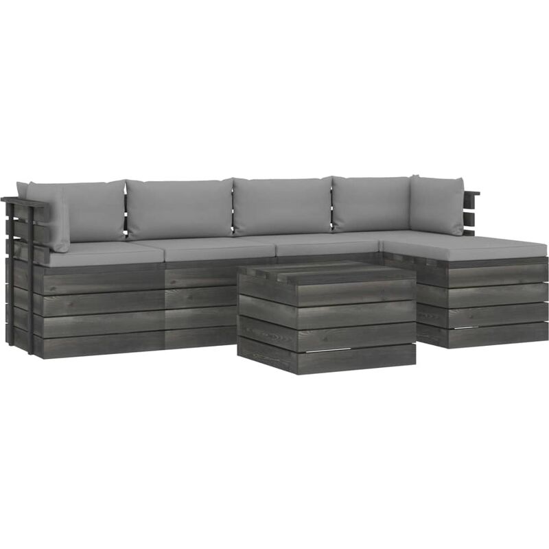 

Muebles de palés de jardín 6 piezas cojines madera maciza pino - Gris