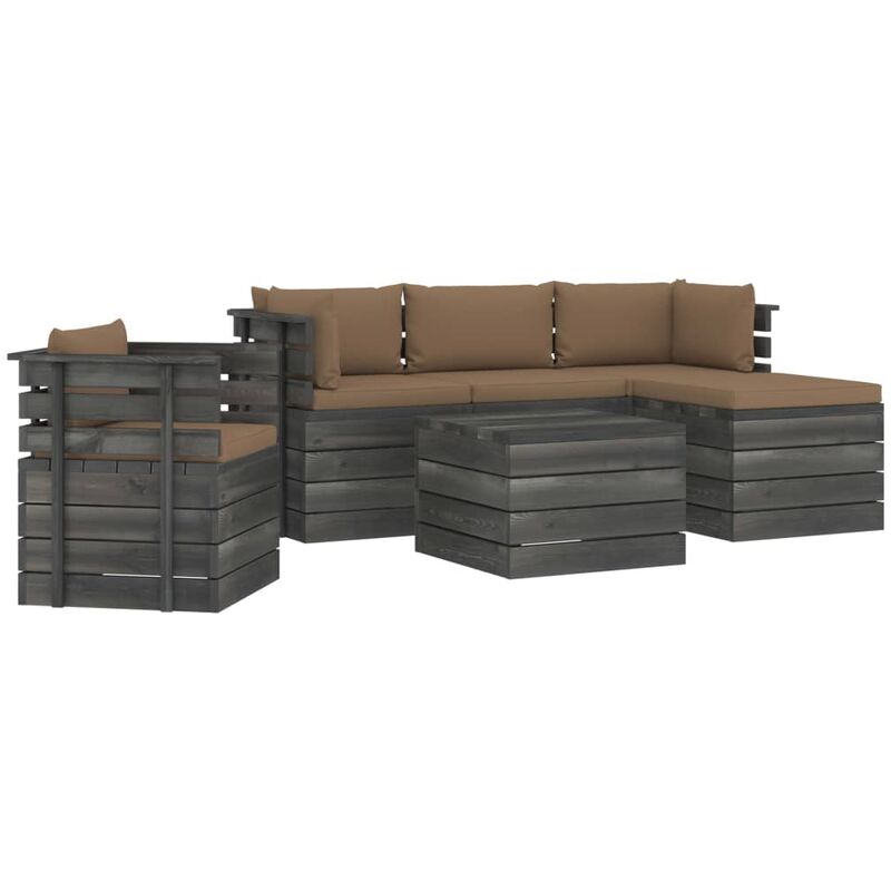 

Muebles de palés de jardín 6 piezas cojines madera maciza pino - Gris Topo