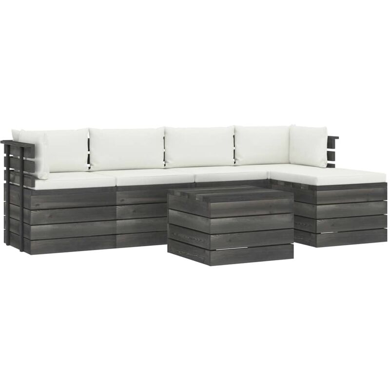 

Muebles de palés de jardín 6 piezas cojines madera maciza pino - Crema