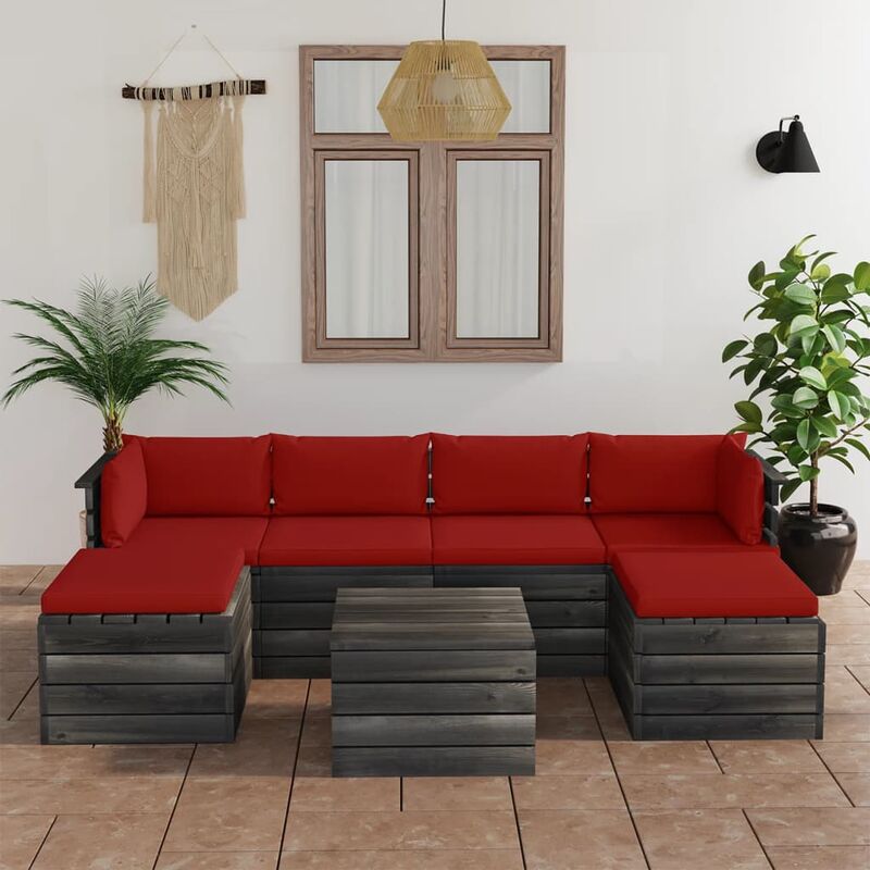 

Muebles de palés para jardín 7 pzas cojines madera maciza pino - Rojo