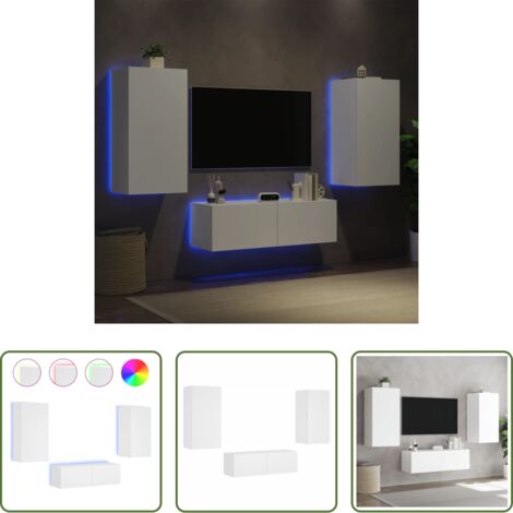 Muebles de pared con luces LED -  Muebles de TV de pared con luces LED 3 piezas blanco