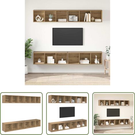Muebles de pared -  Conjunto de mueble de TV 4 pcs Roble artesanal 37 x 37 x 107 cm
