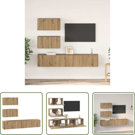 Muebles de pared -  Conjunto de mueble de TV 4 pcs Roble artesanal