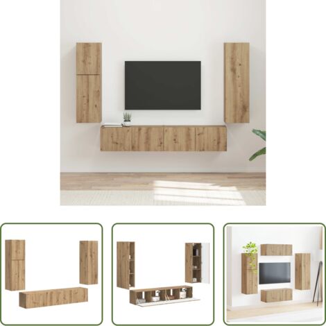 Muebles de pared -  Conjunto de mueble de TV 4 pcs Roble artesanal