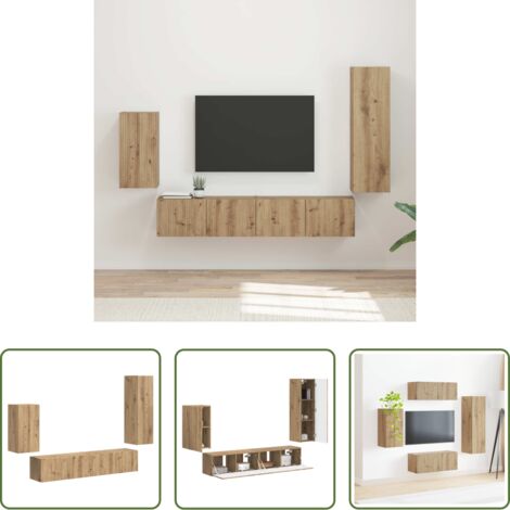 Muebles de pared -  Conjunto de mueble de TV 4 pcs Roble artesanal