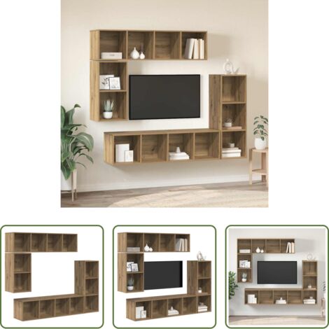 Muebles de pared -  Conjunto de mueble de TV 4 pcs Roble artesanal