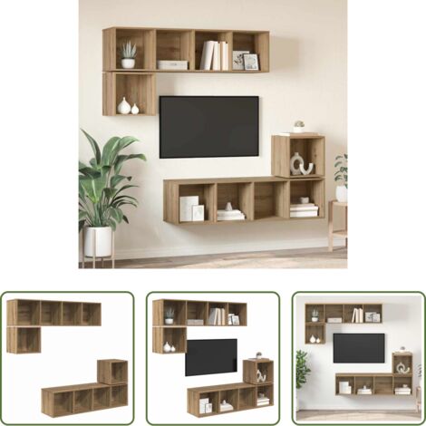 Muebles de pared -  Conjunto de mueble de TV 4 pcs Roble artesanal