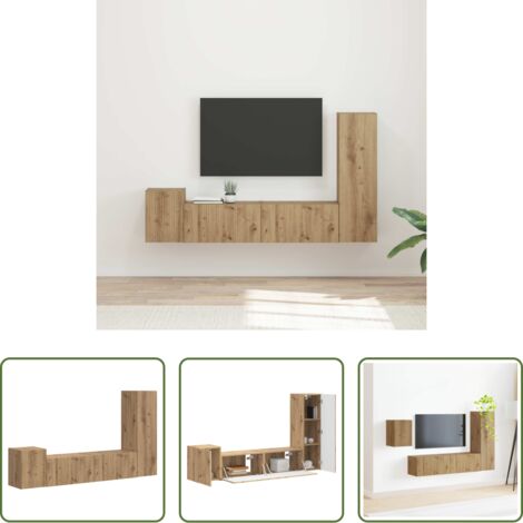 Muebles de pared -  Conjunto de mueble de TV 4 pcs Roble artesanal