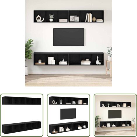 Muebles de pared -  Conjunto de mueble de TV 4 pcs Roble Negro 37 x 37 x 107 cm
