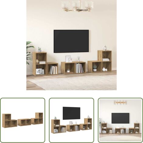 Muebles de pared -  Conjunto de mueble de TV 6 pcs Roble artesanal