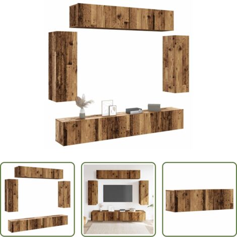 Muebles de pared -  Conjunto de mueble de TV 6 piezas montado la pared madera vieja