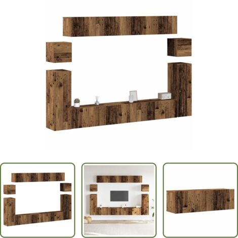 Muebles de pared -  Conjunto de mueble de TV 8 piezas montado la pared madera vieja