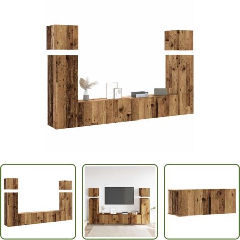 Muebles de pared -  Conjunto de mueble de TV 8 piezas montado la pared madera vieja