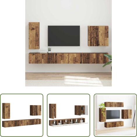 Muebles de pared -  Conjunto de mueble para TV de pared 6 pcs Madera envejecida