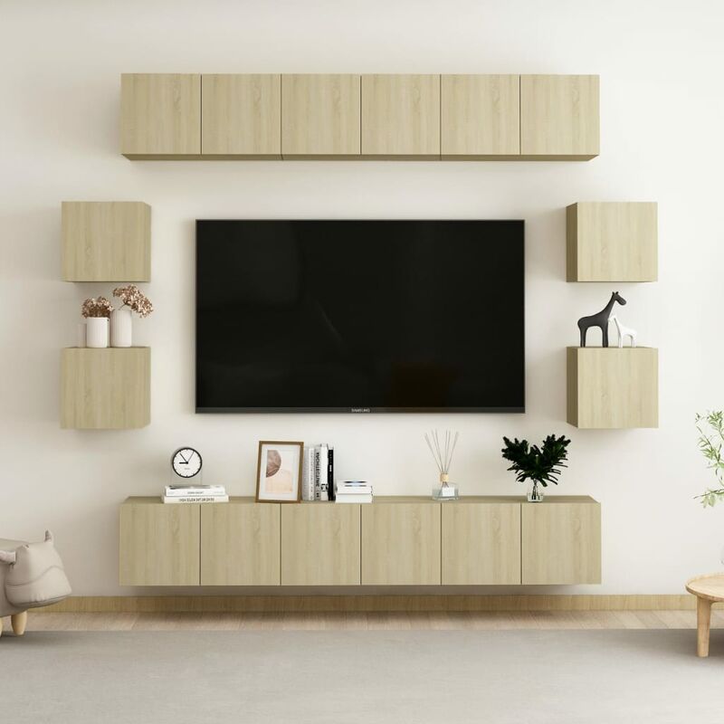 

Muebles de pared de TV 10 pzas aglomerado color roble Sonoma