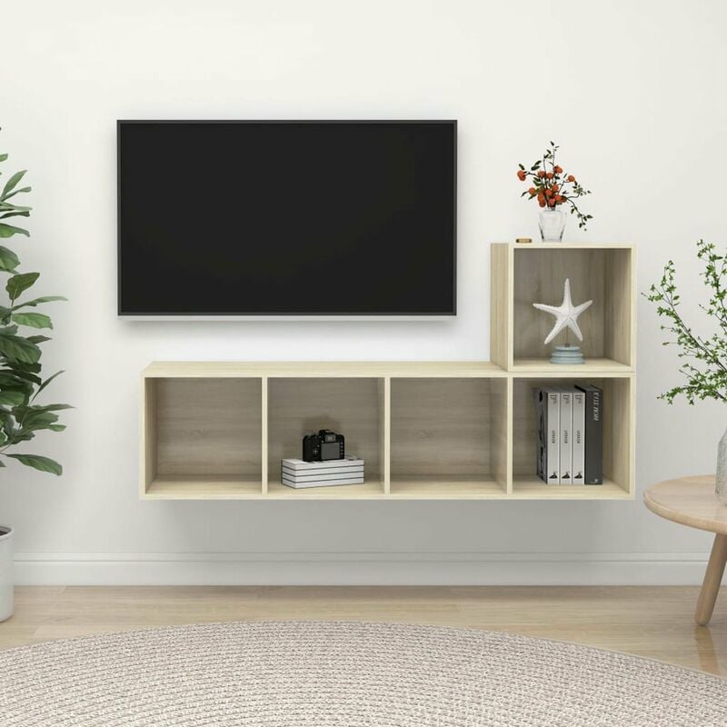

Muebles de pared de TV 2 piezas aglomerado color roble Sonoma