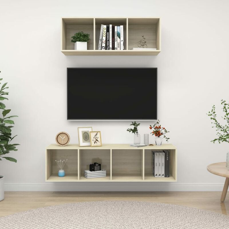 

Muebles de pared de TV 2 piezas aglomerado color roble Sonoma