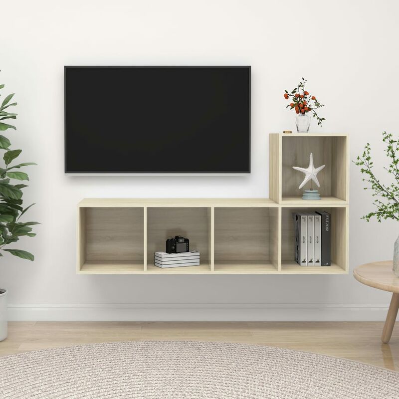 

Muebles de pared de TV 2 piezas aglomerado color roble Sonoma
