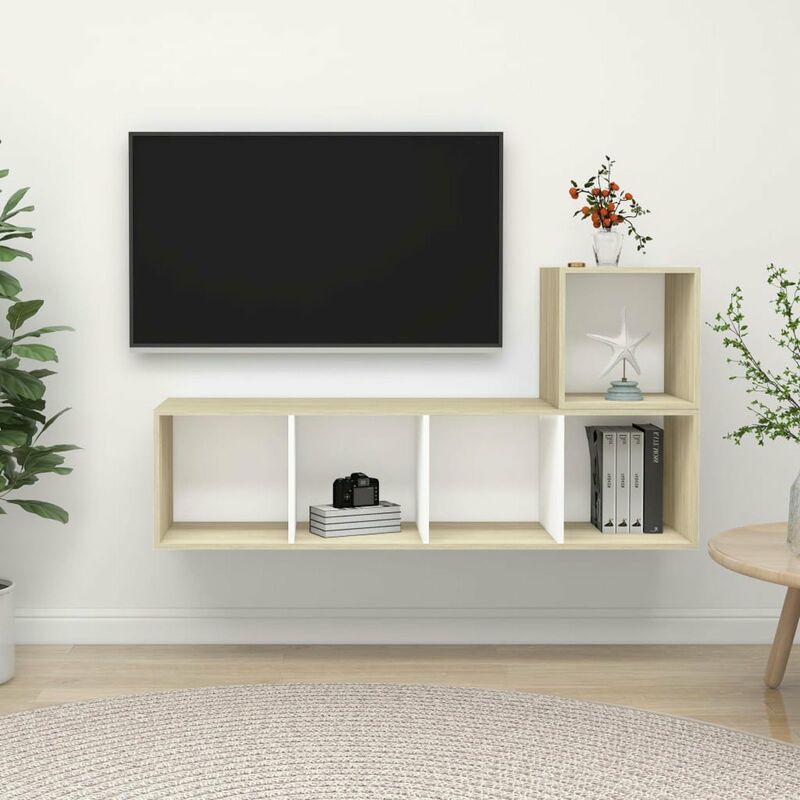 

Muebles de pared de TV 2 pzas aglomerado blanco y roble Sonoma