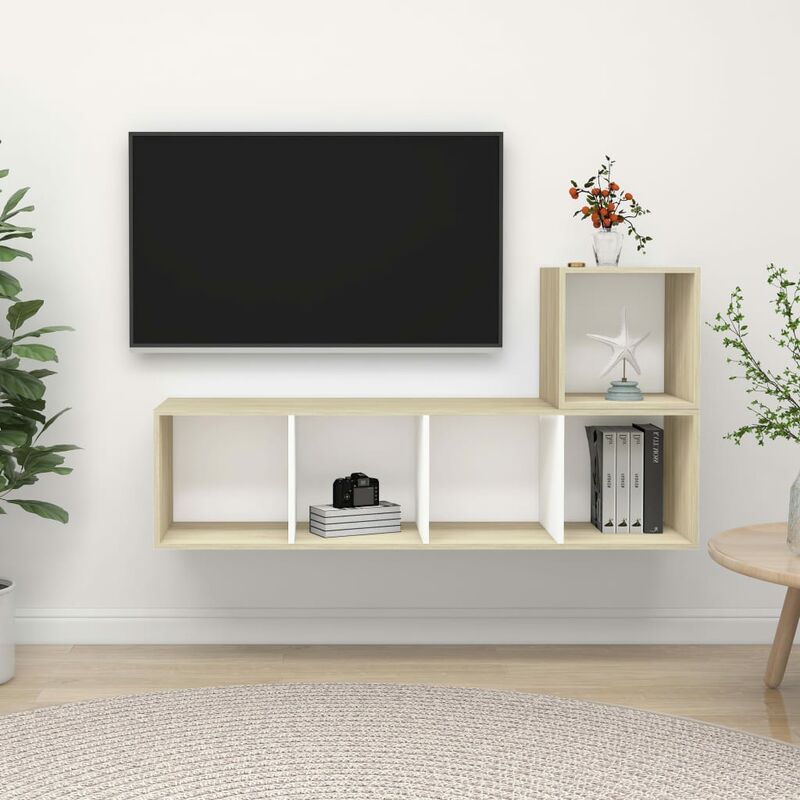

Muebles de pared de TV 2 pzas aglomerado blanco y roble Sonoma
