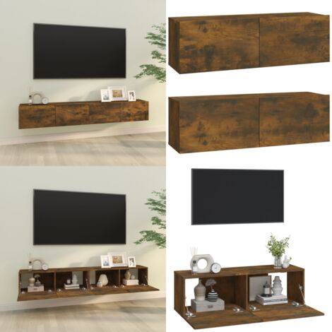 Muebles de pared de TV 2 uds madera roble ahumado 100x30x30 cm - Armario de TV - Muebles de TV