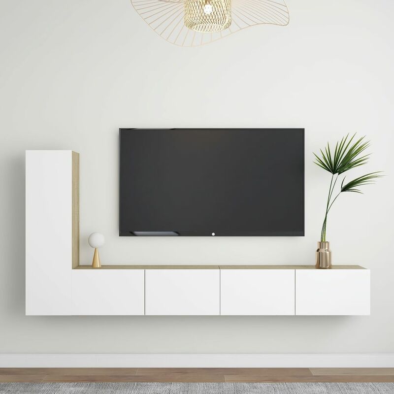 

Muebles de pared de TV 3 pzas aglomerado blanco y roble Sonoma