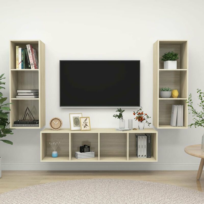 

Muebles de pared de TV 3 pzas aglomerado color roble Sonoma