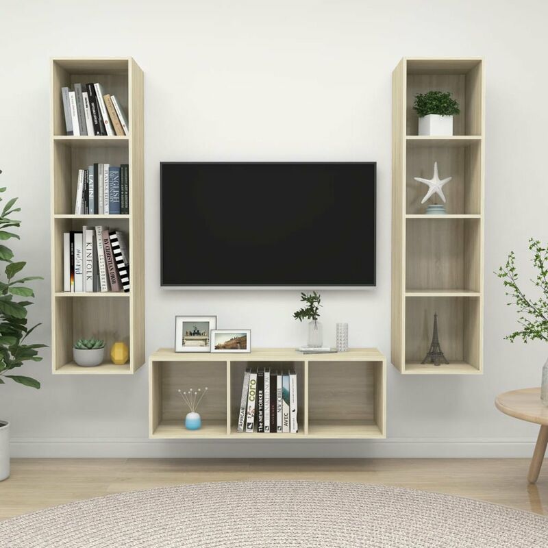 

Muebles de pared de TV 3 pzas aglomerado color roble Sonoma