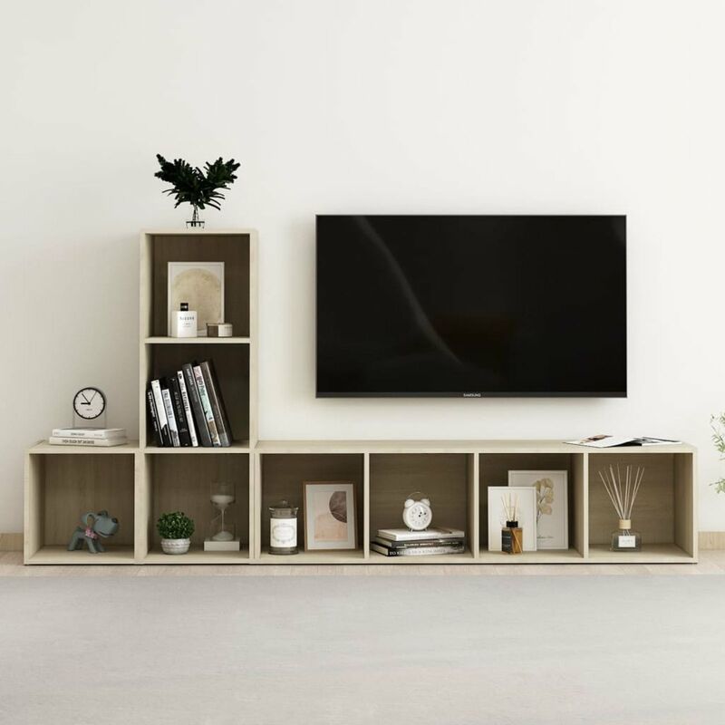 

Muebles de pared de TV 3 pzas aglomerado color roble Sonoma