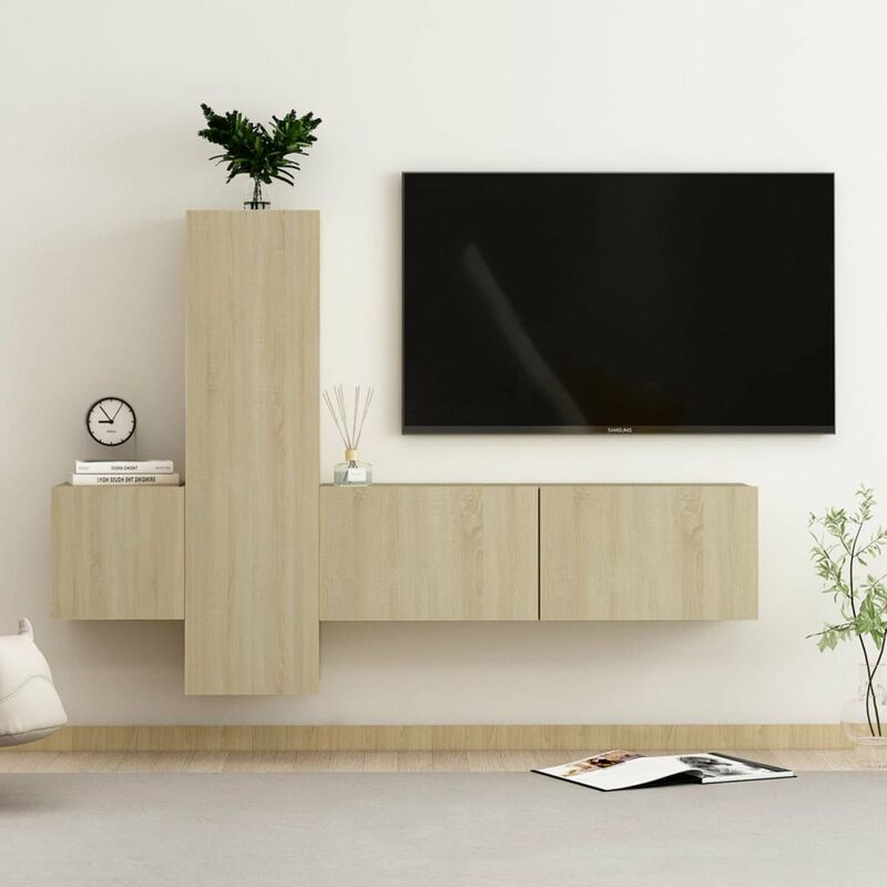 

Muebles de pared de TV 3 pzas aglomerado color roble Sonoma