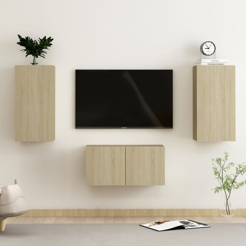 

Muebles de pared de TV 3 pzas aglomerado color roble Sonoma