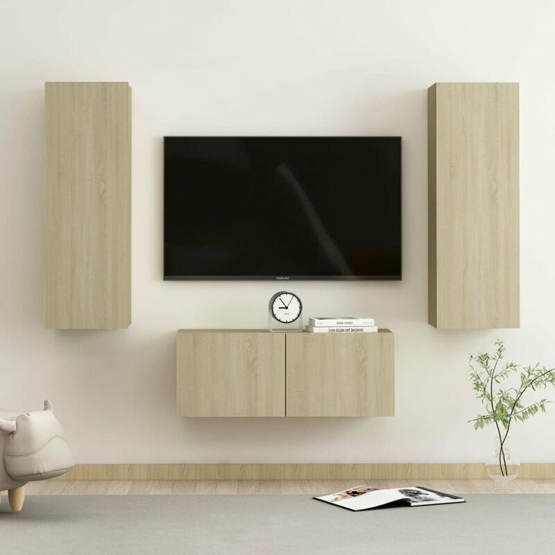

Muebles de pared de TV 3 pzas aglomerado color roble Sonoma