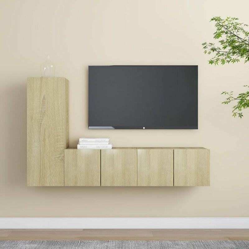 

Muebles de pared de TV 3 pzas aglomerado color roble Sonoma