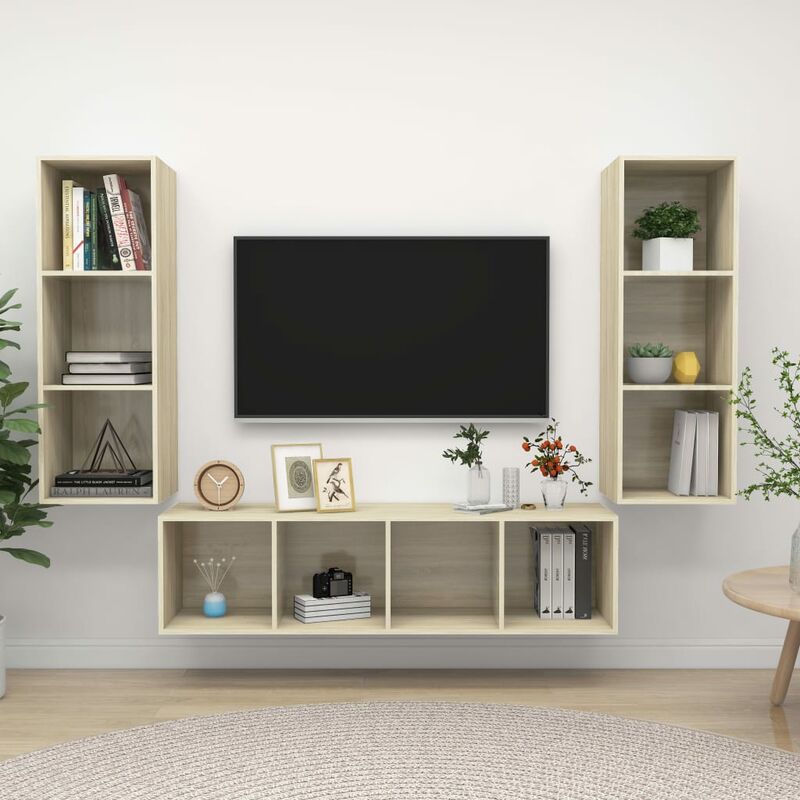 

Muebles de pared de TV 3 pzas aglomerado color roble Sonoma