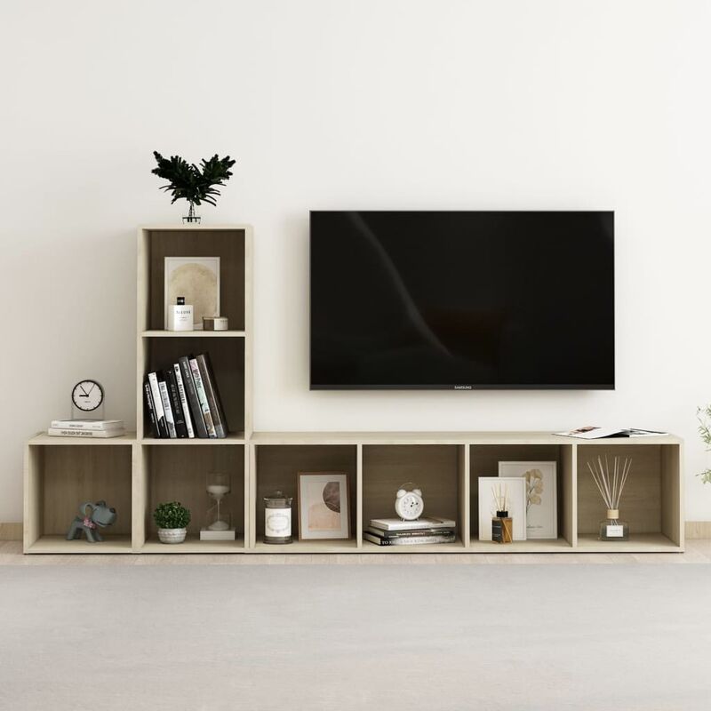

Muebles de pared de TV 3 pzas aglomerado color roble Sonoma