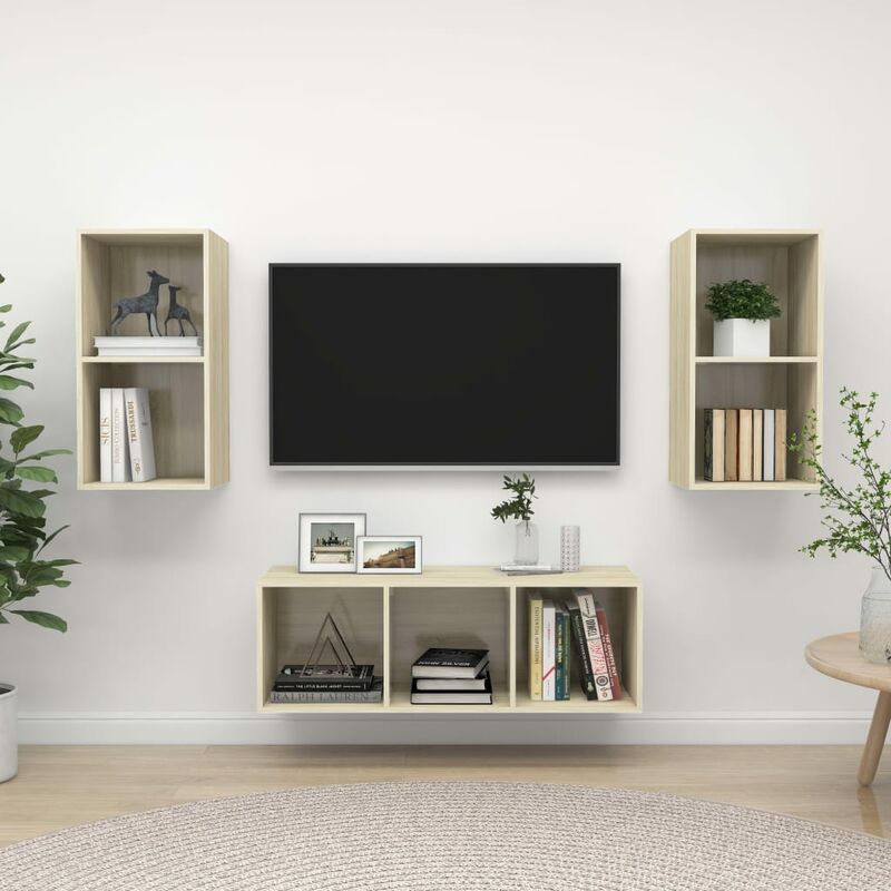 

Muebles de pared de TV 3 pzas aglomerado color roble Sonoma